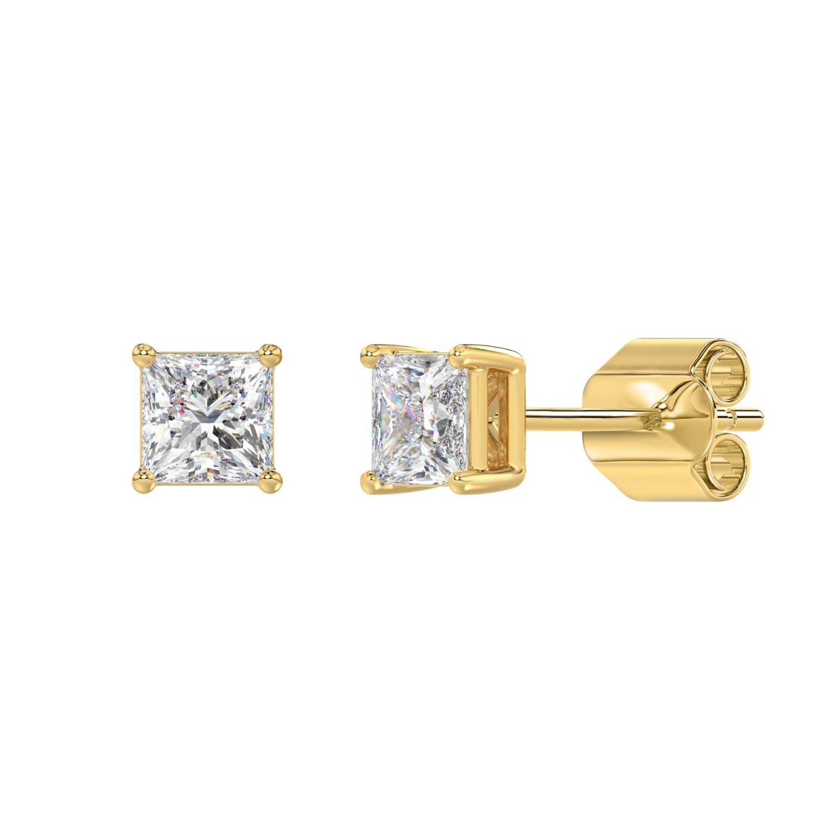 LADIES SOLITAIRE EARRINGS 1 1/2CT PRINCESS DIAMOND 14K YELLOW GOLD (CENTER STONE  PRINCESS DIAMOND 3/4CT)