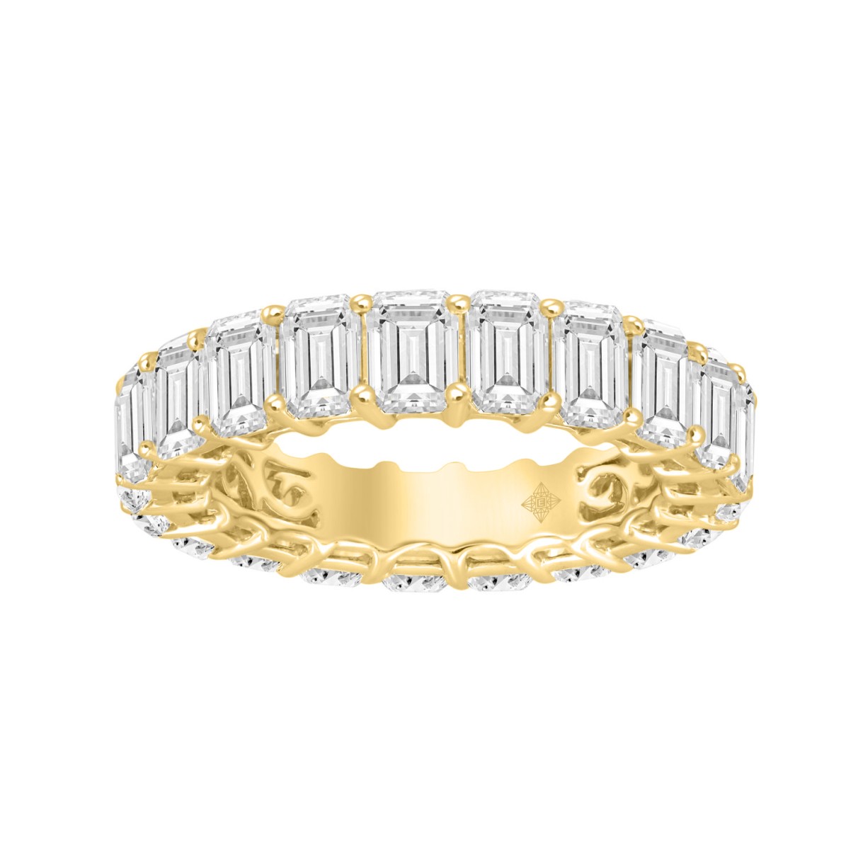 LADIES ETERNITY BAND 6 5/8CT EMERALD DIAMOND 14K Y...