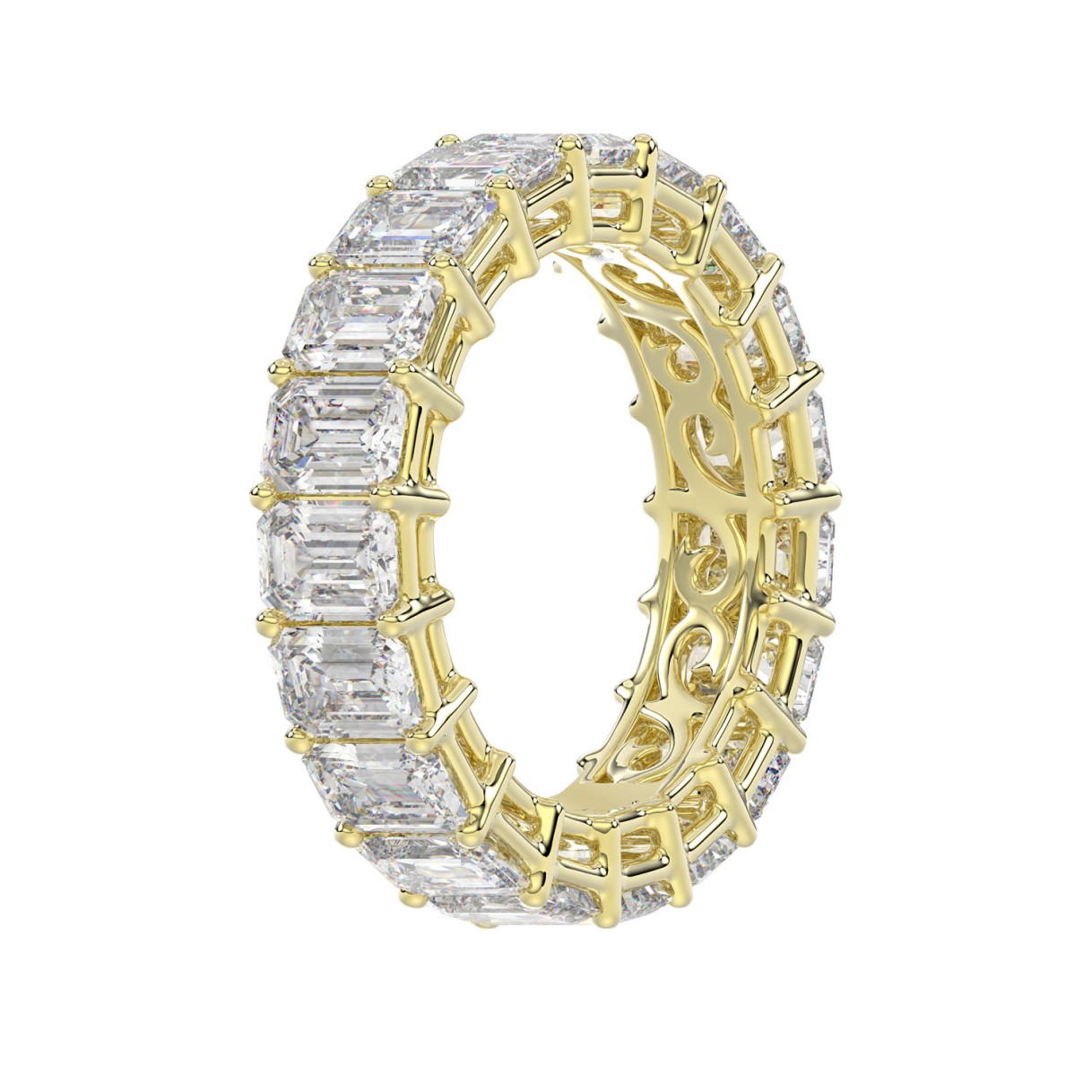 LADIES ETERNITY BAND 6 5/8CT EMERALD DIAMOND 14K YELLOW GOLD