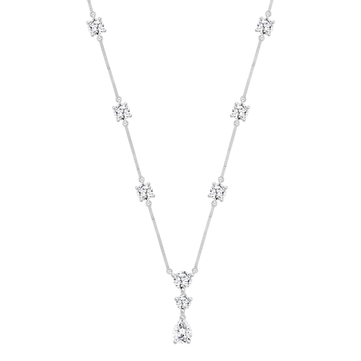 LADIES NECKLACE 9 1/6CT ROUND/PEAR DIAMOND 14K WHITE GOLD