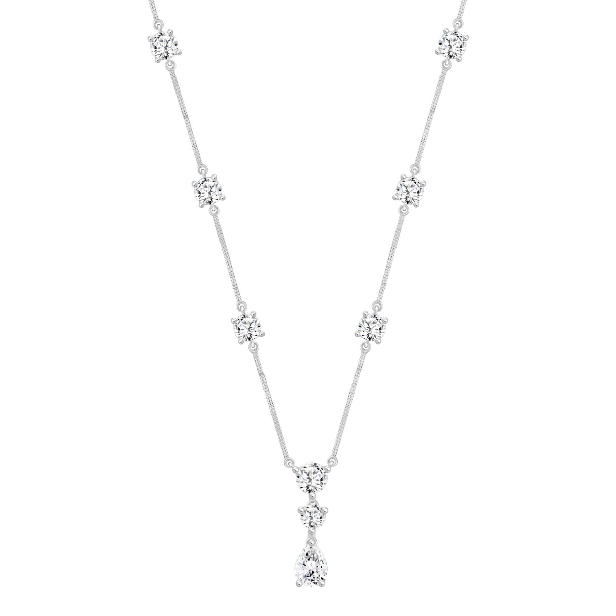 LADIES NECKLACE 9 1/6CT ROUND/PEAR DIAMOND 14K WHITE GOLD