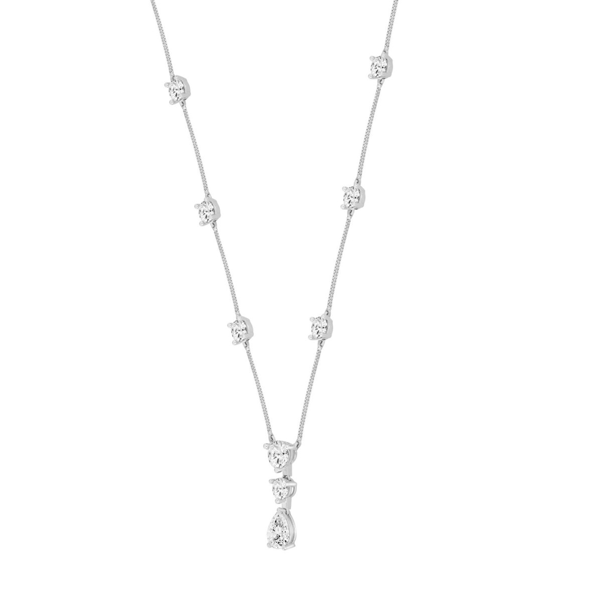 LADIES NECKLACE 9 1/6CT ROUND/PEAR DIAMOND 14K WHITE GOLD