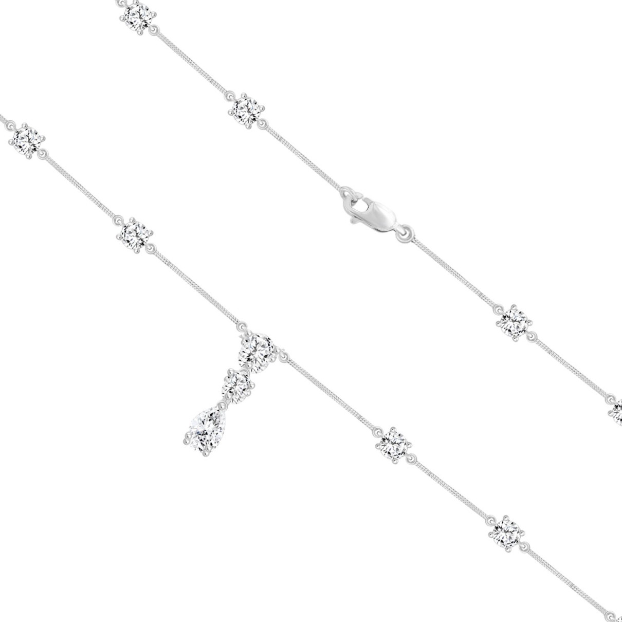 LADIES NECKLACE 9 1/6CT ROUND/PEAR DIAMOND 14K WHITE GOLD