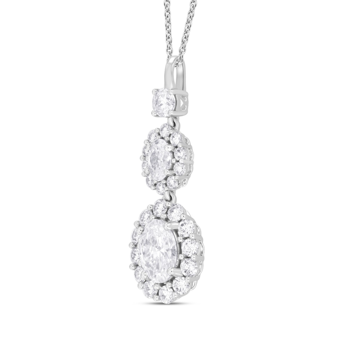 LADIES PENDANT WITH CHAIN 2 1/4CT ROUND/OVAL DIAMOND 14K WHITE GOLD (CENTER STONE OVAL DIAMOND 1CT )