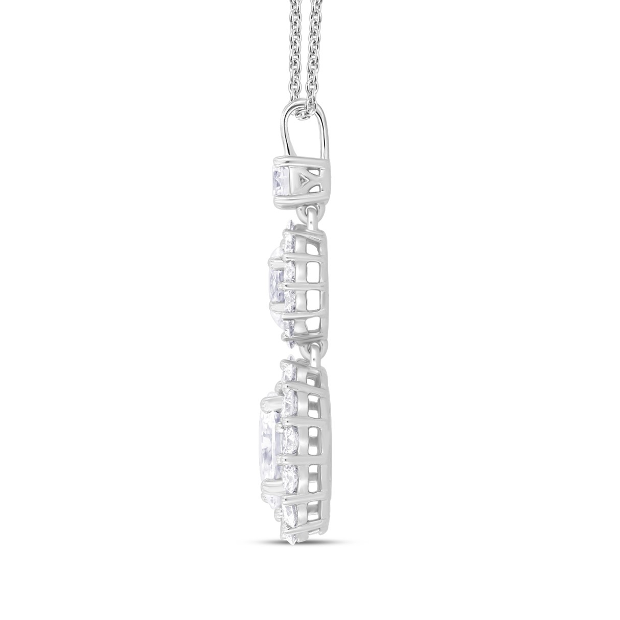 LADIES PENDANT WITH CHAIN 2 1/4CT ROUND/OVAL DIAMOND 14K WHITE GOLD (CENTER STONE OVAL DIAMOND 1CT )