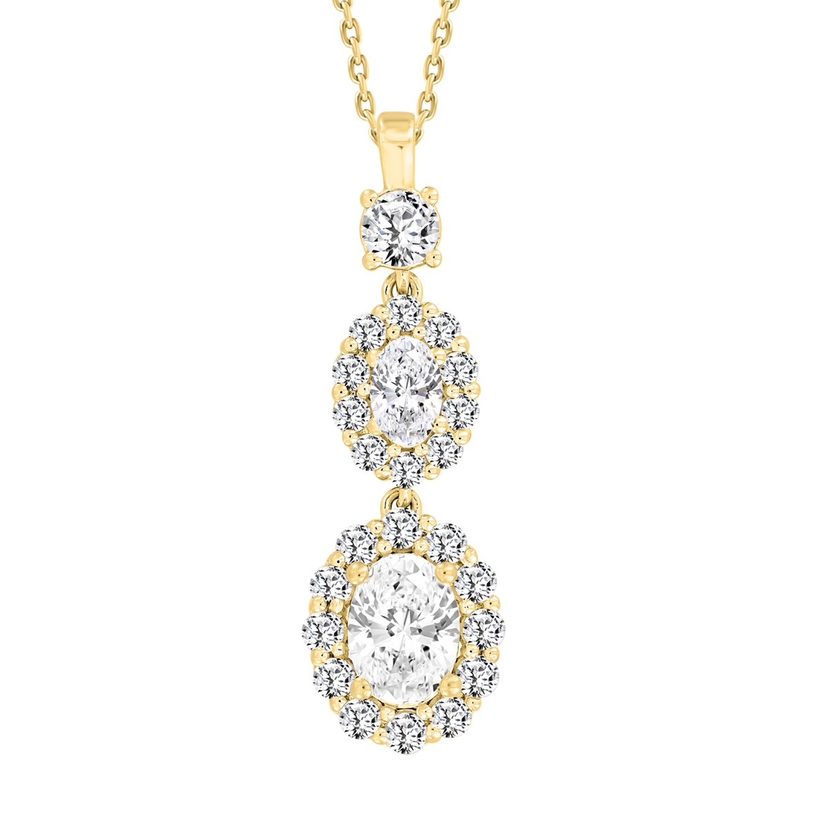 LADIES PENDANT WITH CHAIN 2 1/4CT ROUND/OVAL DIAMOND 14K YELLOW GOLD (CENTER STONE OVAL DIAMOND 1CT )