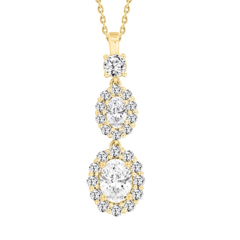 LADIES PENDANT WITH CHAIN 2 1/4CT ROUND/OVAL DIAMOND 14K YELLOW GOLD (CENTER STONE OVAL DIAMOND 1CT )