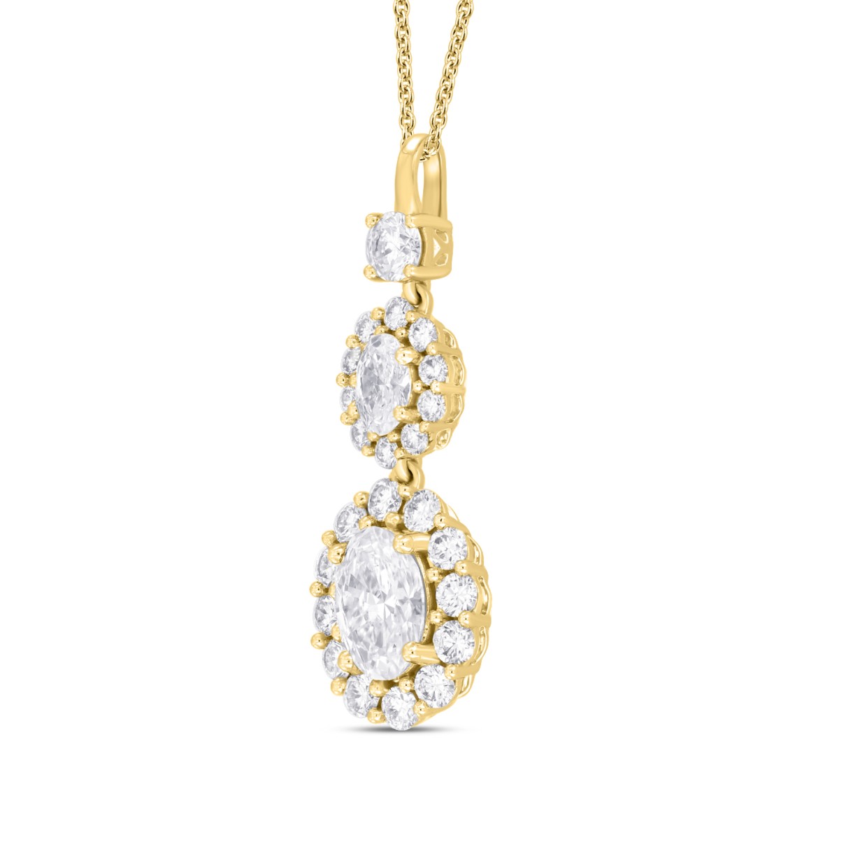 LADIES PENDANT WITH CHAIN 2 1/4CT ROUND/OVAL DIAMOND 14K YELLOW GOLD (CENTER STONE OVAL DIAMOND 1CT )