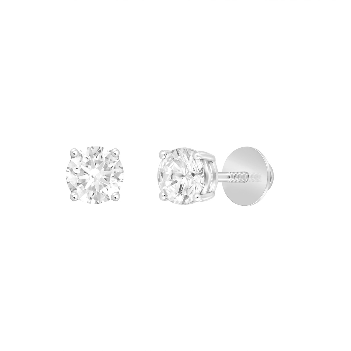 LADIES SOLITAIRE EARRINGS 3CT ROUND DIAMOND 14K WHITE GOLD