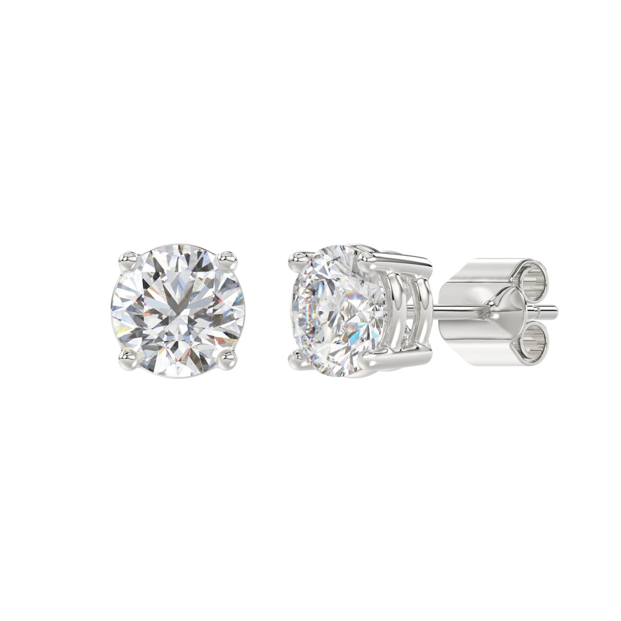 LADIES SOLITAIRE EARRINGS 3CT ROUND DIAMOND 14K WHITE GOLD (CENTER STONE ROUND DIAMOND 1 1/2CT)