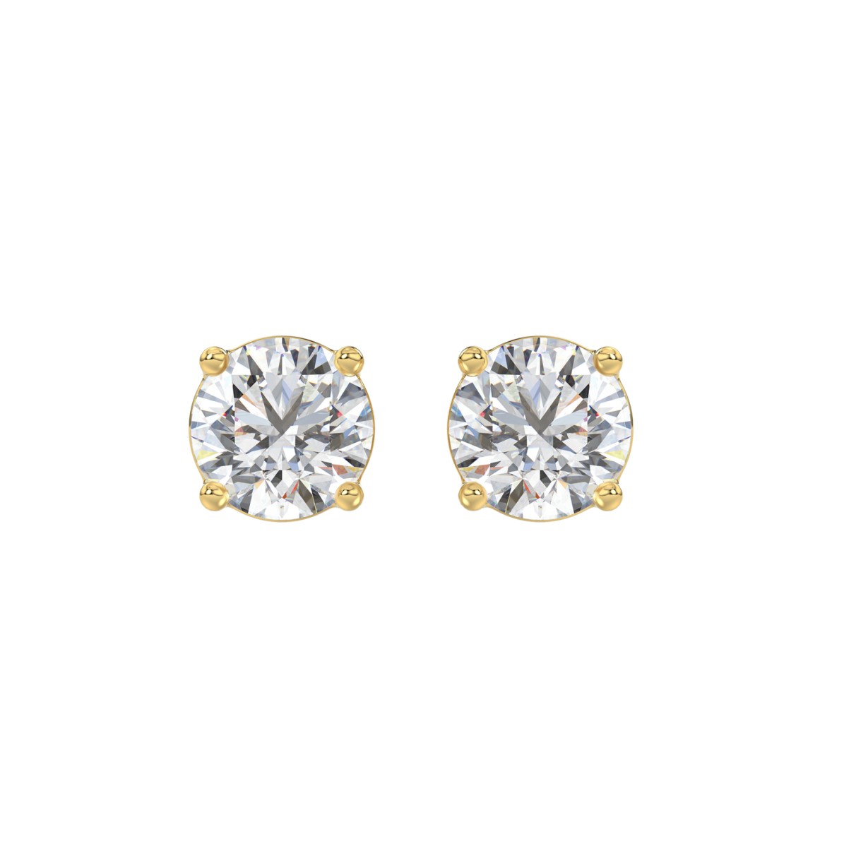 LADIES SOLITAIRE EARRINGS 3CT ROUND DIAMOND 14K YELLOW GOLD (CENTER STONE ROUND DIAMOND 1 1/2CT)