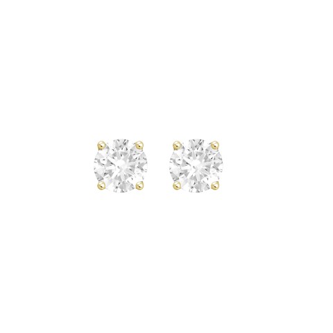 LADIES SOLITAIRE EARRINGS 3CT ROUND DIAMOND 14K YELLOW GOLD