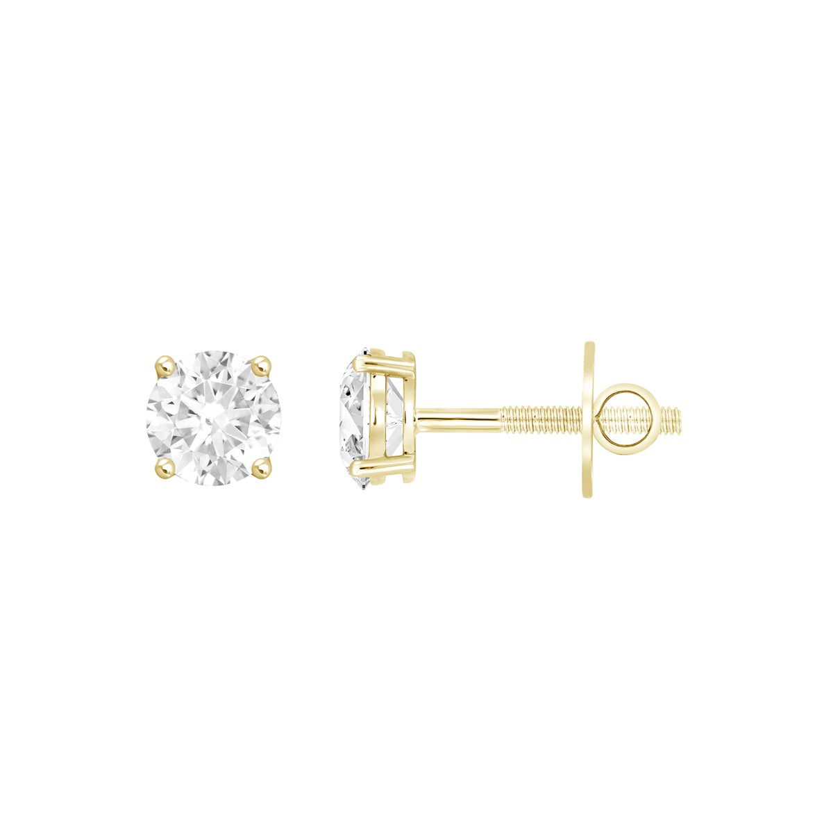 LADIES SOLITAIRE EARRINGS 3CT ROUND DIAMOND 14K YELLOW GOLD