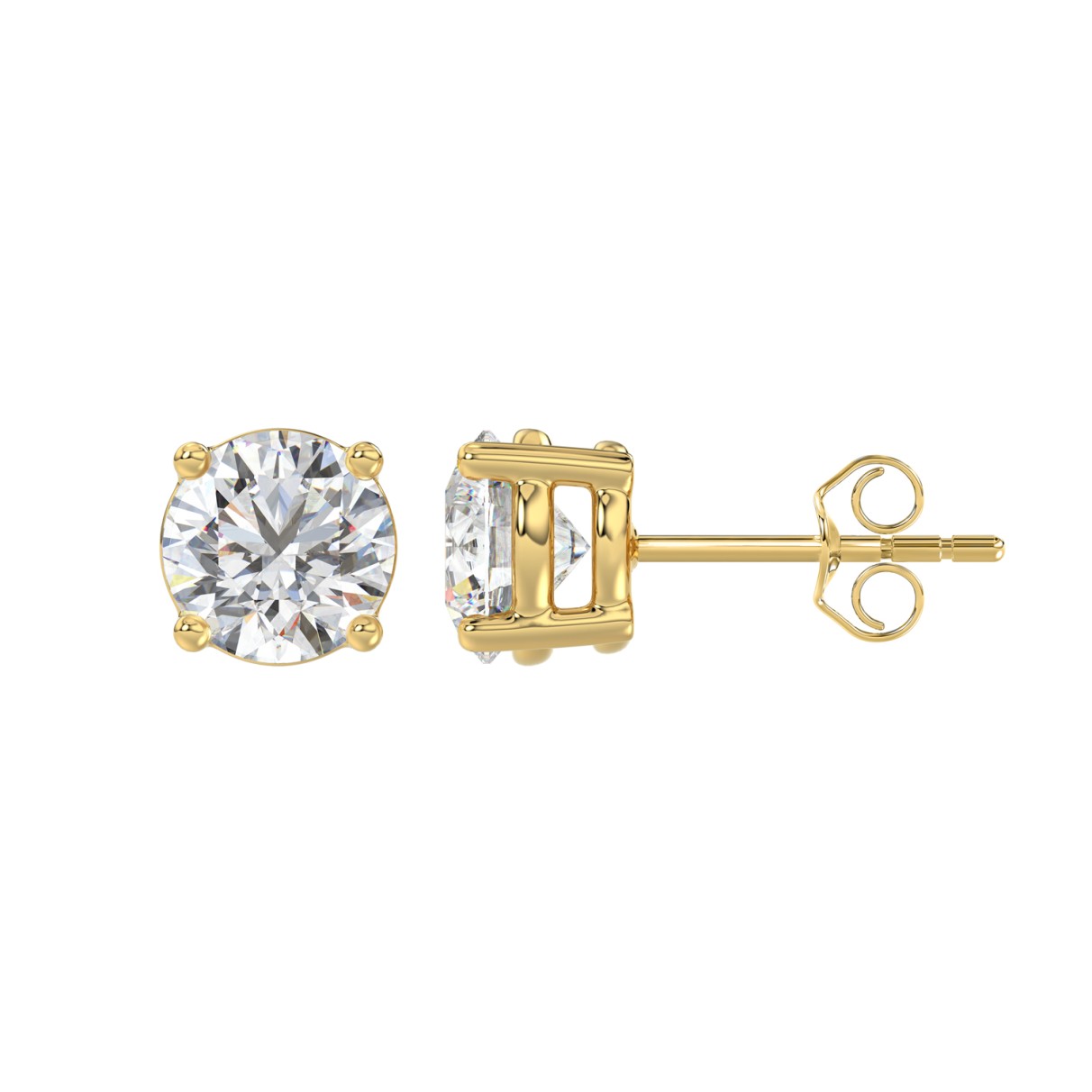 LADIES SOLITAIRE EARRINGS 3CT ROUND DIAMOND 14K YELLOW GOLD (CENTER STONE ROUND DIAMOND 1 1/2CT)