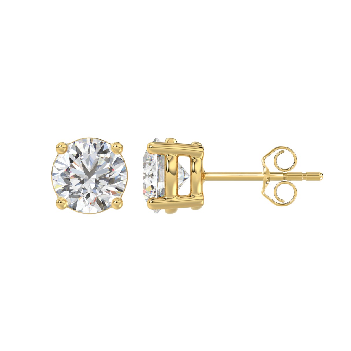 LADIES SOLITAIRE EARRINGS 3CT ROUND DIAMOND 14K YELLOW GOLD (CENTER STONE ROUND DIAMOND 1 1/2CT)