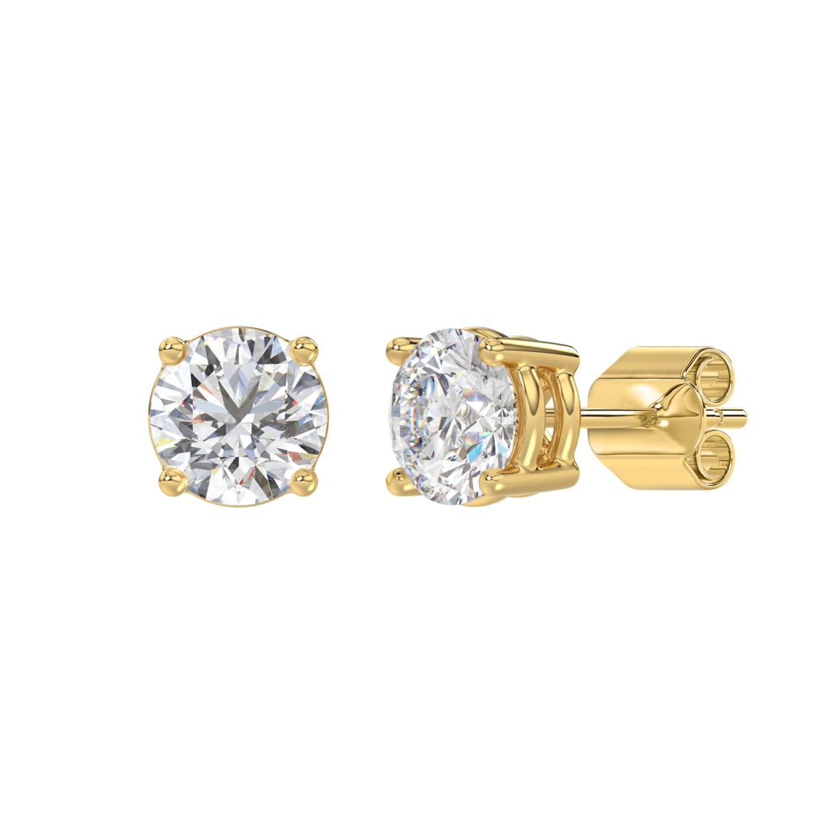 LADIES SOLITAIRE EARRINGS 3CT ROUND DIAMOND 14K YELLOW GOLD (CENTER STONE ROUND DIAMOND 1 1/2CT)