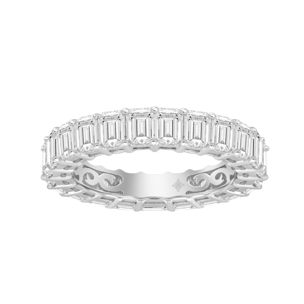 LADIES ETERNITY BAND 5 1/3CT EMERALD DIAMOND 14K W...