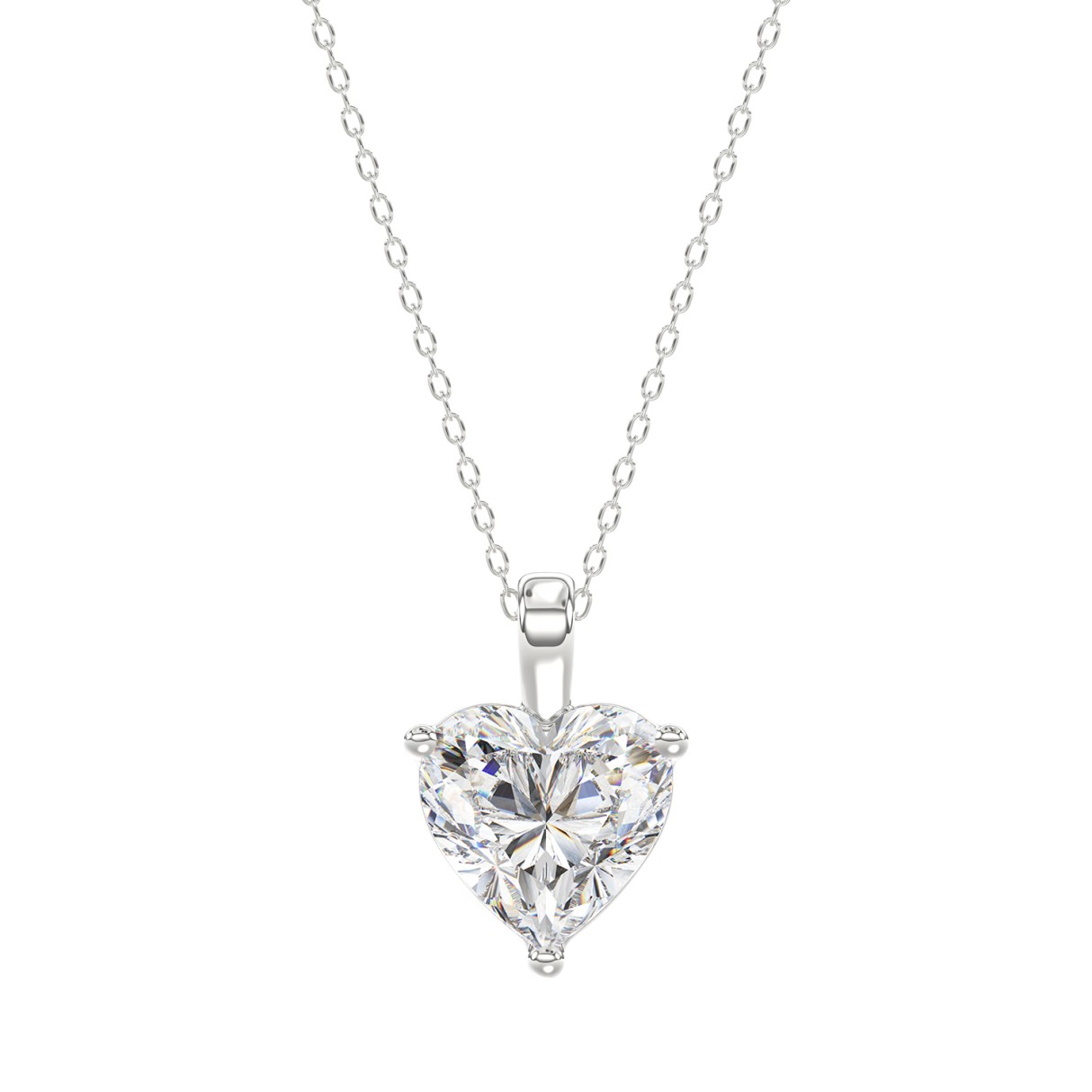 LADIES SOLITAIRE PENDANT WITH CHAIN 2CT HEART DIAMOND 14K WHITE GOLD