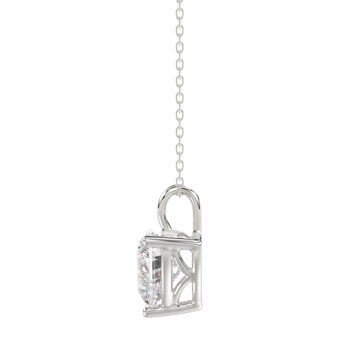 LADIES SOLITAIRE PENDANT WITH CHAIN 2CT HEART DIAMOND 14K WHITE GOLD