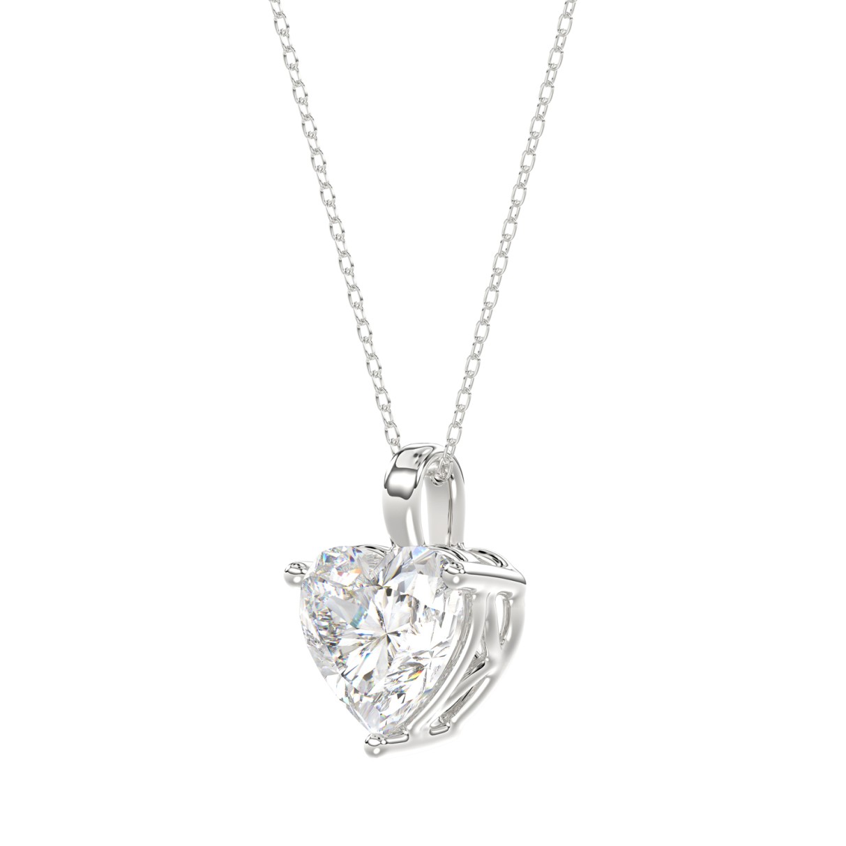 LADIES SOLITAIRE PENDANT WITH CHAIN 2CT HEART DIAMOND 14K WHITE GOLD