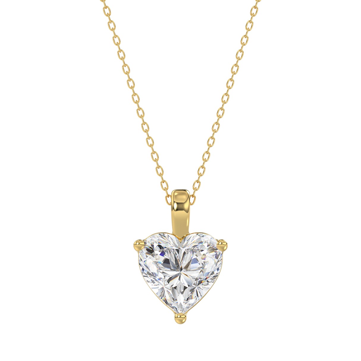 LADIES SOLITAIRE PENDANT WITH CHAIN 2CT HEART DIAMOND 14K YELLOW GOLD