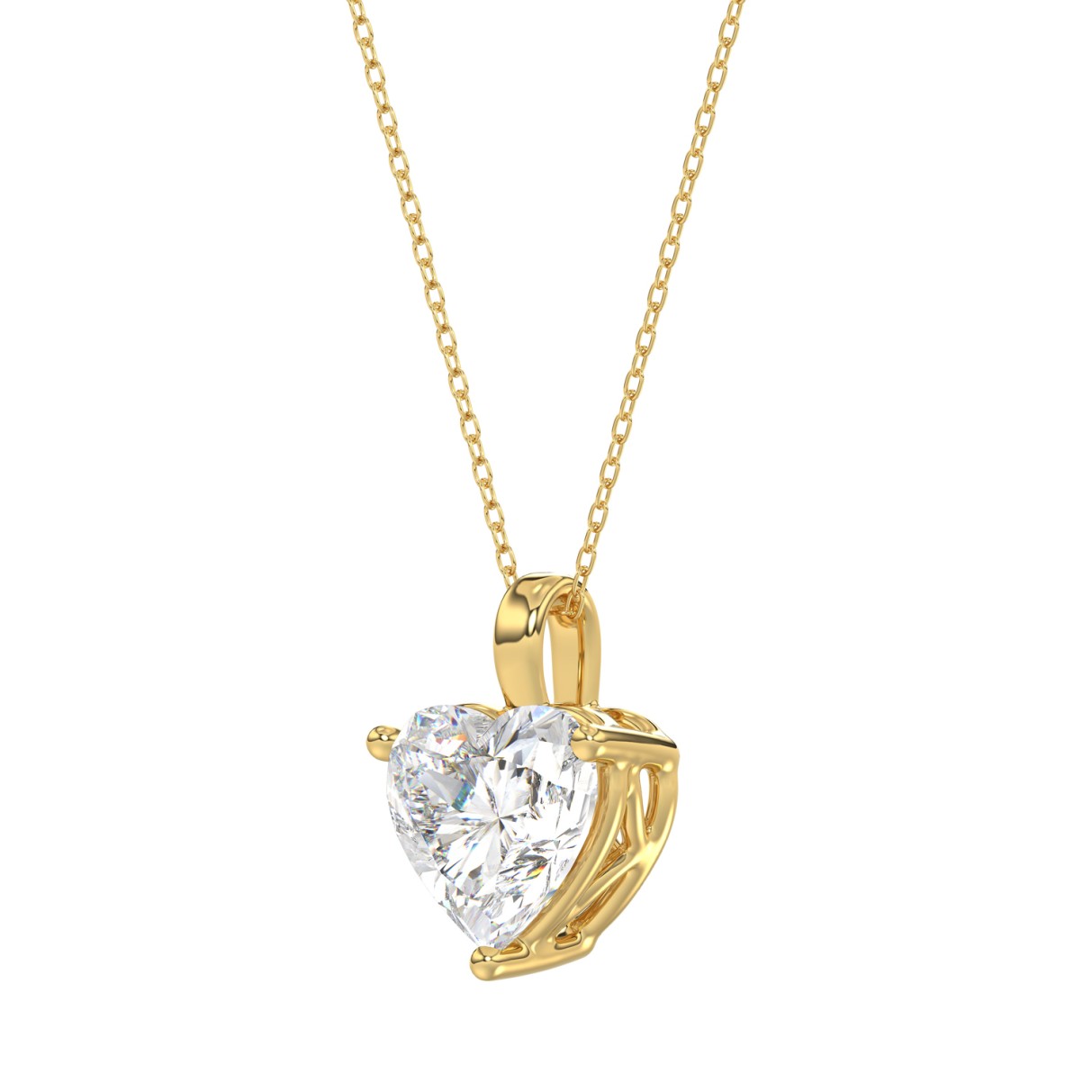 LADIES SOLITAIRE PENDANT WITH CHAIN 2CT HEART DIAMOND 14K YELLOW GOLD