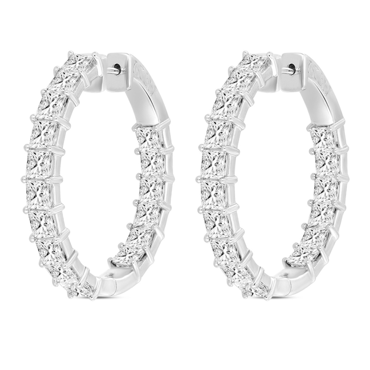 LADIES HOOP EARRINGS 7CT PRINCESS DIAMOND 14K WHITE GOLD