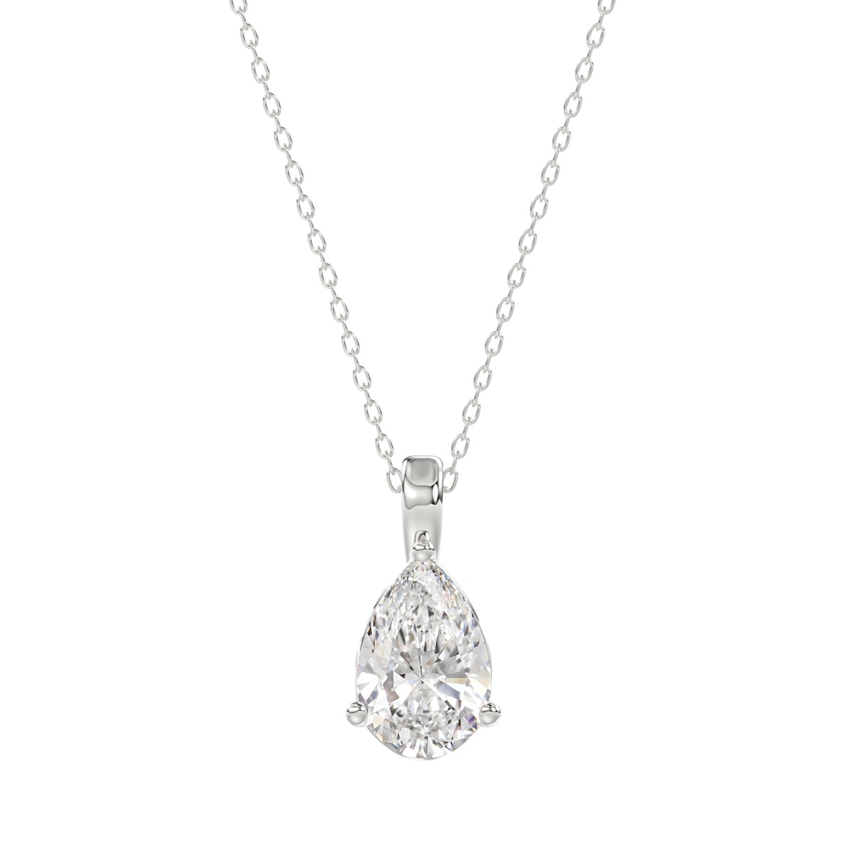 LADIES SOLITAIRE PENDANT WITH CHAIN 1 1/2CT PEAR DIAMOND 14K WHITE GOLD