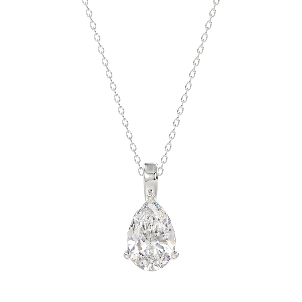 LADIES SOLITAIRE PENDANT WITH CHAIN 1 1/2CT PEAR DIAMOND 14K WHITE GOLD