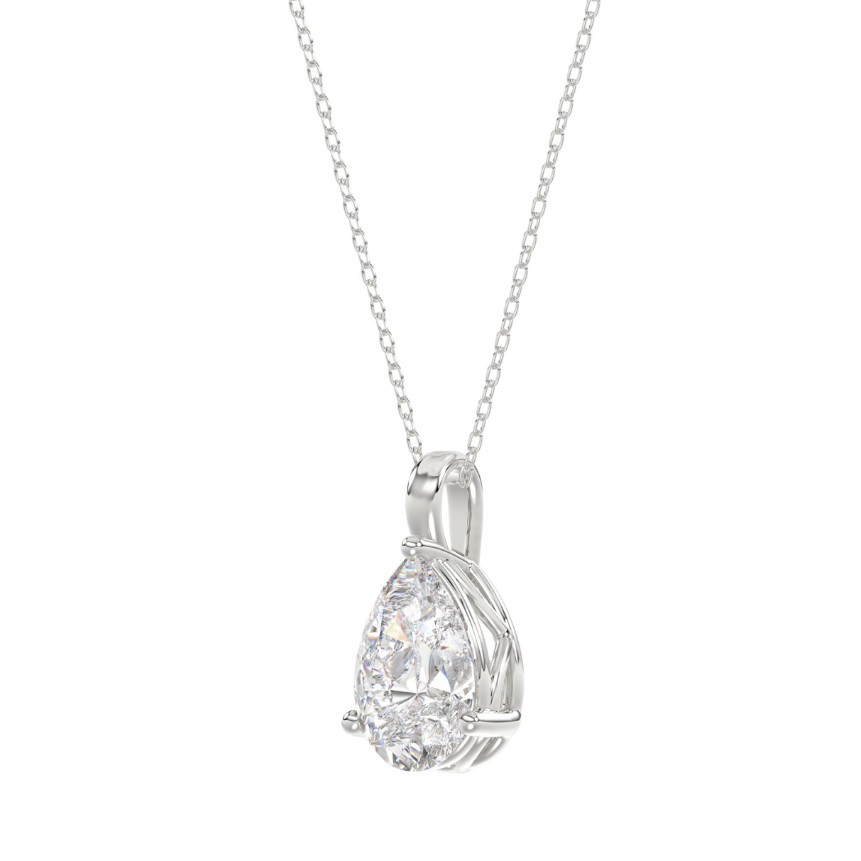 LADIES SOLITAIRE PENDANT WITH CHAIN 1 1/2CT PEAR DIAMOND 14K WHITE GOLD