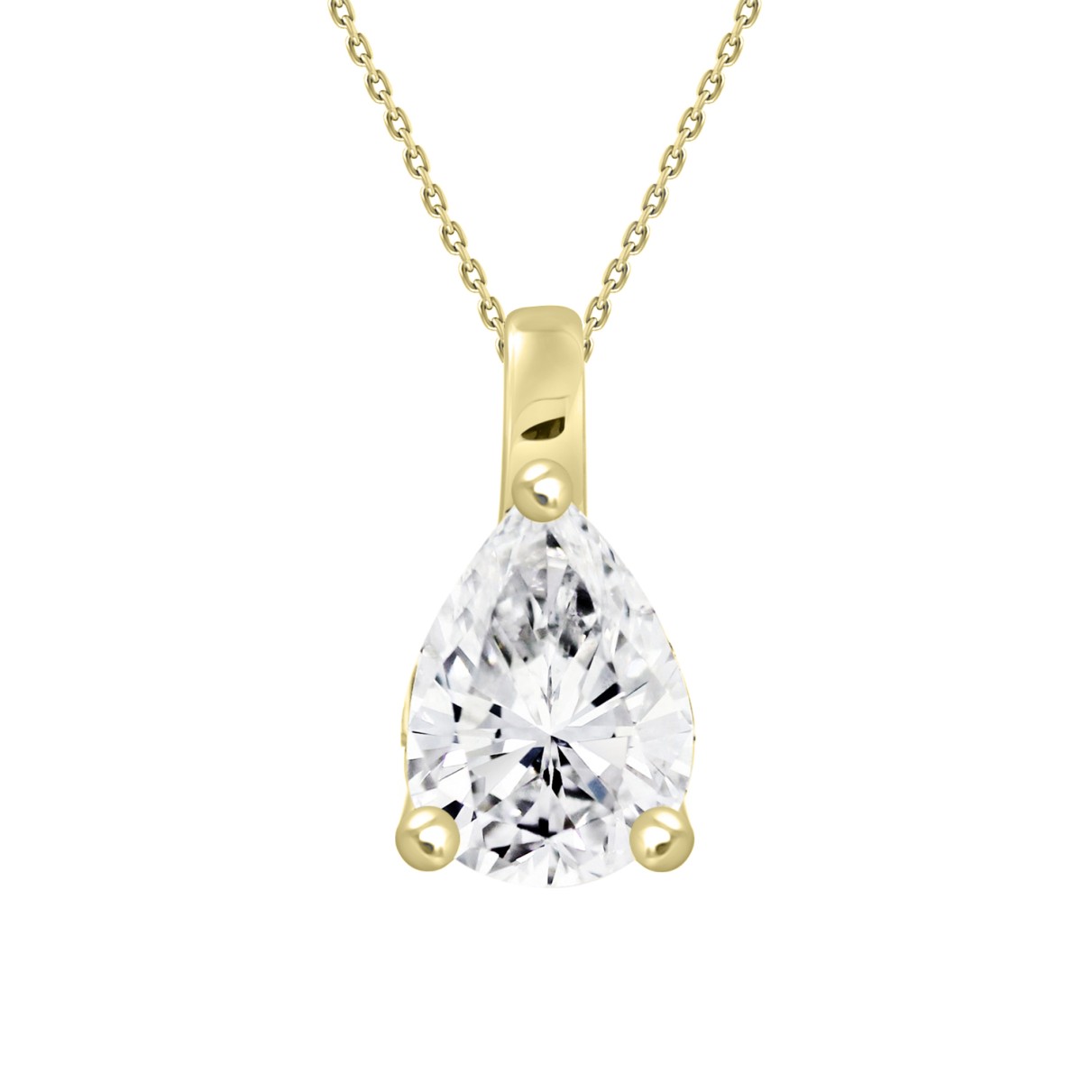 LADIES SOLITAIRE PENDANT WITH CHAIN 1 1/2CT PEAR DIAMOND 14K YELLOW GOLD