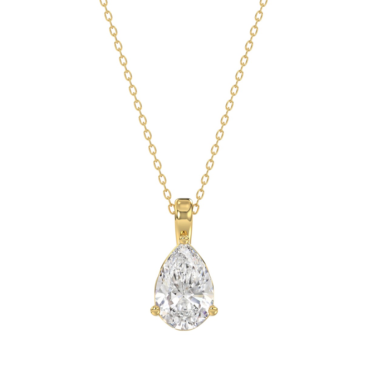 LADIES SOLITAIRE PENDANT WITH CHAIN 1 1/2CT PEAR DIAMOND 14K YELLOW GOLD