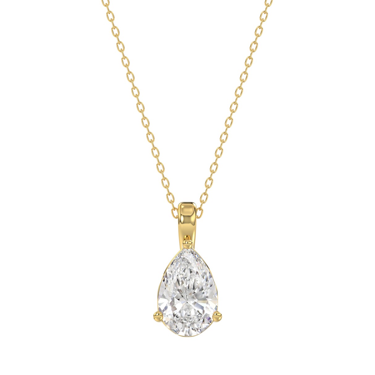 LADIES SOLITAIRE PENDANT WITH CHAIN 1 1/2CT PEAR DIAMOND 14K YELLOW GOLD