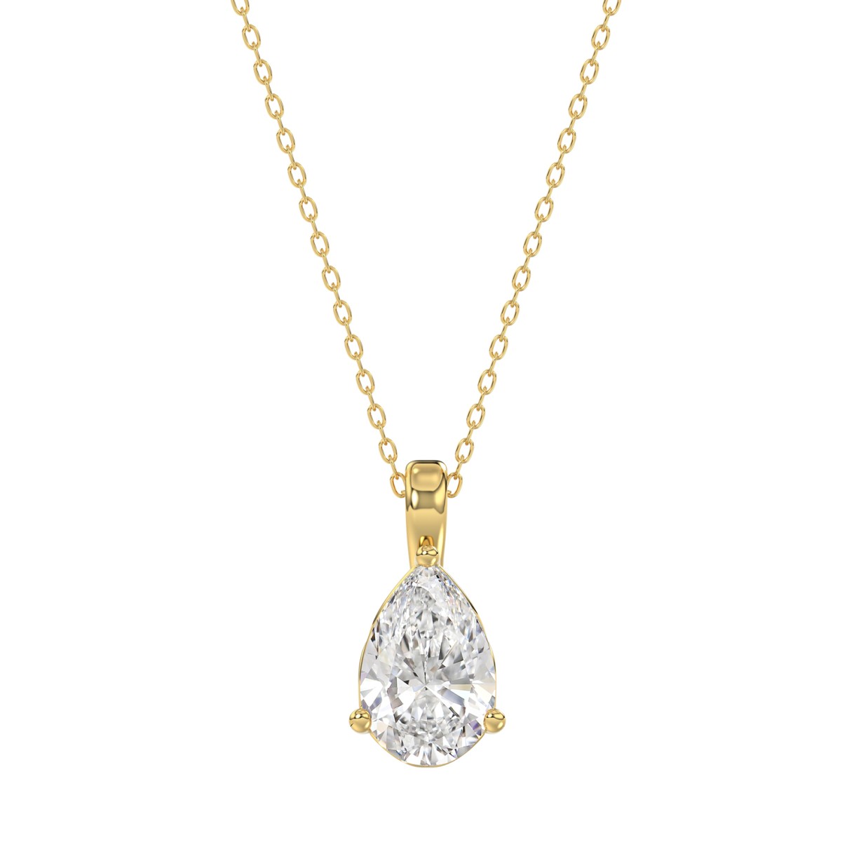 LADIES SOLITAIRE PENDANT WITH CHAIN 1 1/2CT PEAR DIAMOND 14K YELLOW GOLD