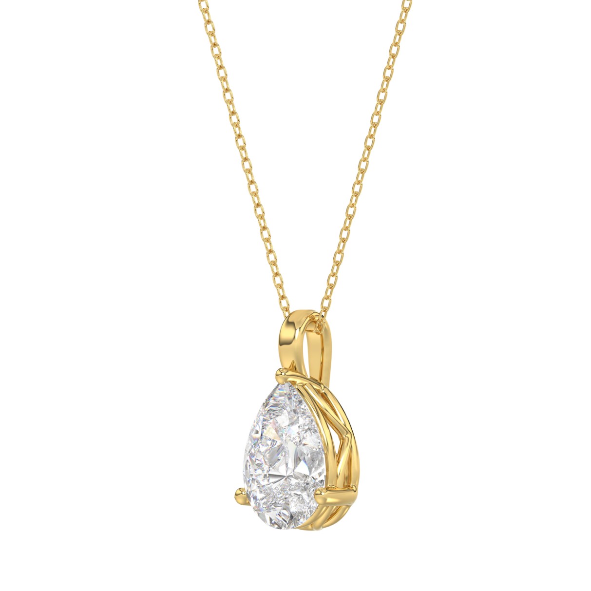 LADIES SOLITAIRE PENDANT WITH CHAIN 1 1/2CT PEAR DIAMOND 14K YELLOW GOLD