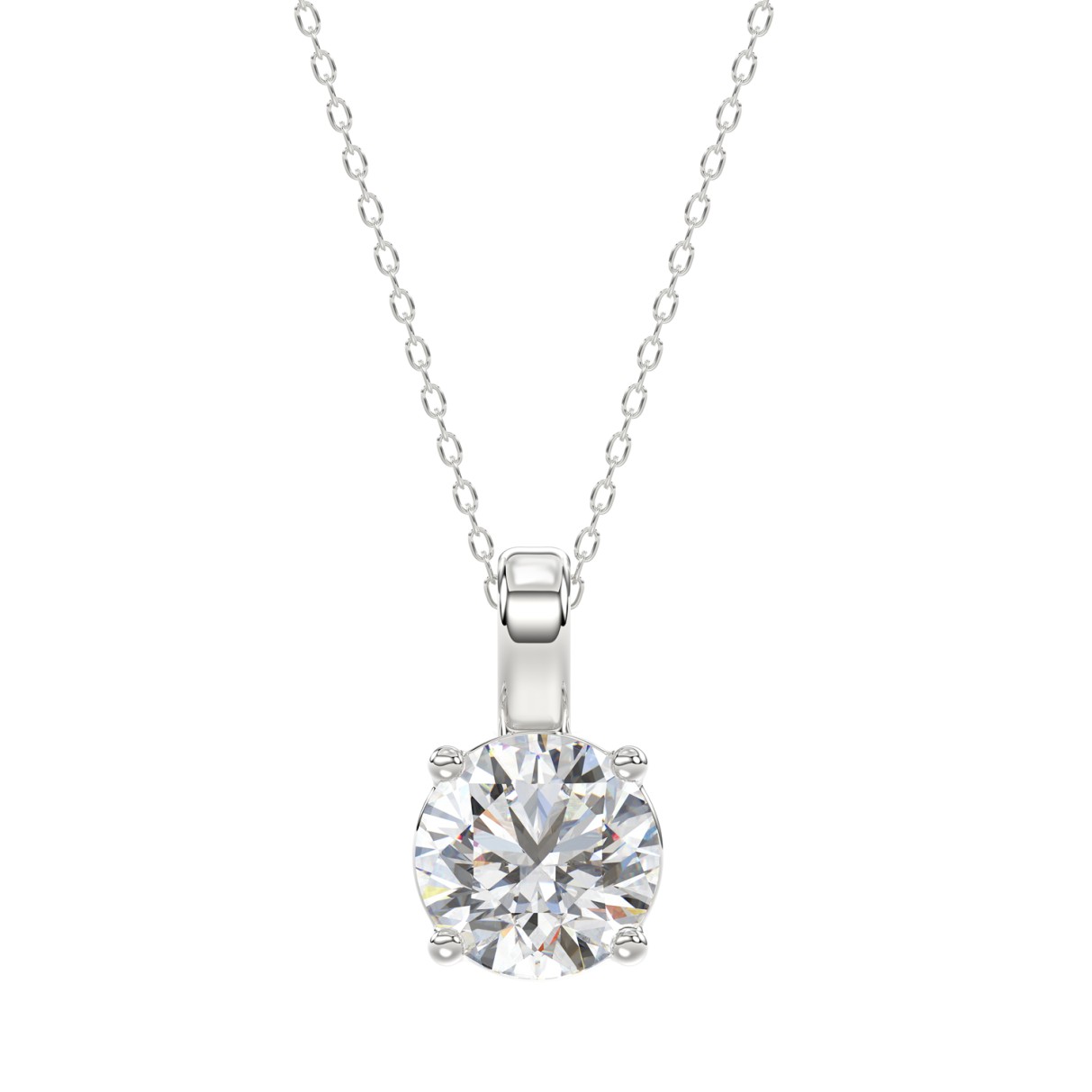 LADIES SOLITAIRE PENDANT WITH CHAIN 2CT ROUND DIAMOND 14K WHITE GOLD