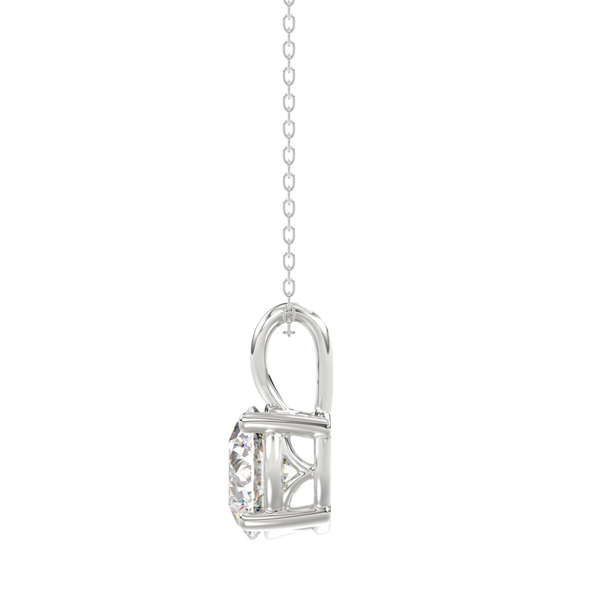 LADIES SOLITAIRE PENDANT WITH CHAIN 2CT ROUND DIAMOND 14K WHITE GOLD