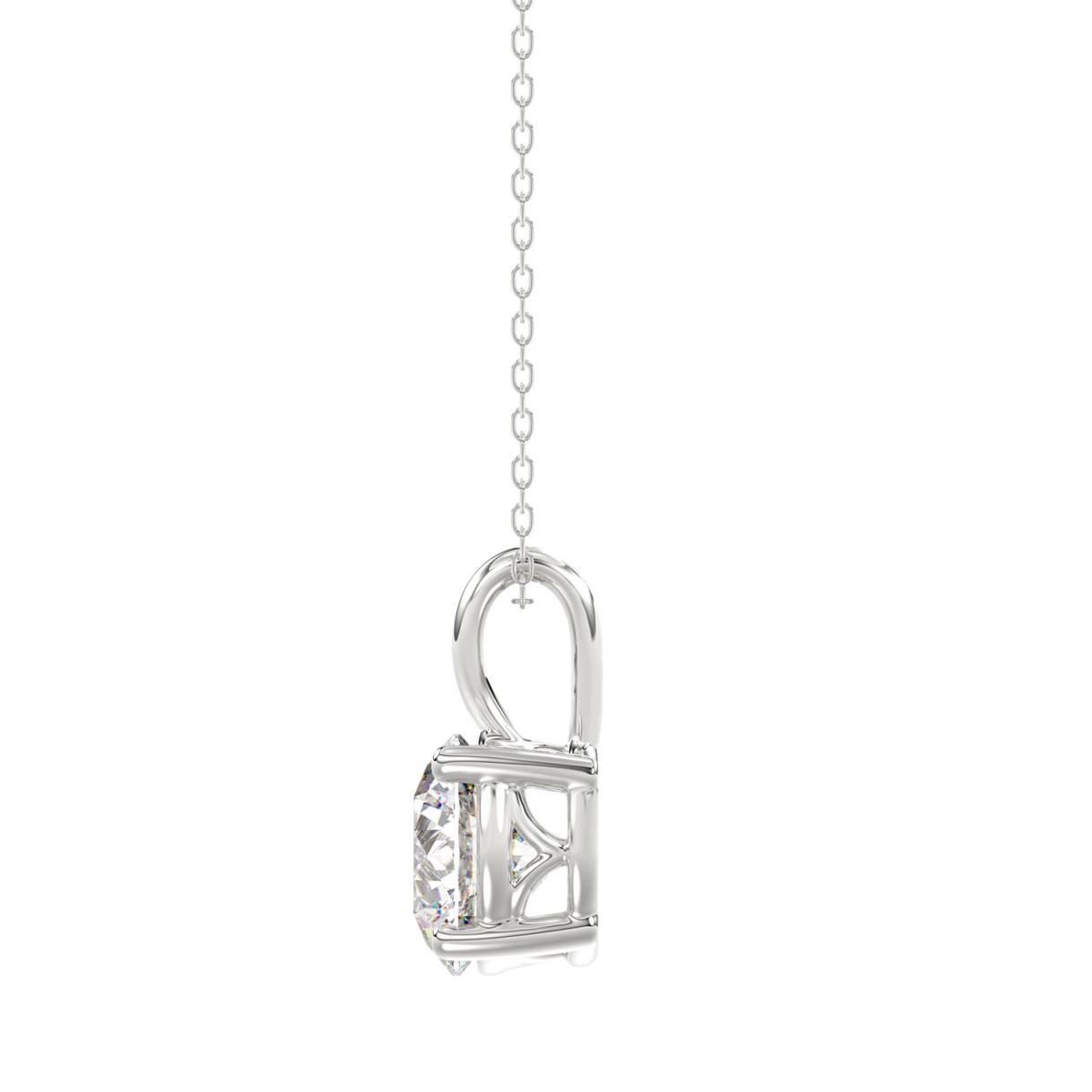 LADIES SOLITAIRE PENDANT WITH CHAIN 2CT ROUND DIAMOND 14K WHITE GOLD