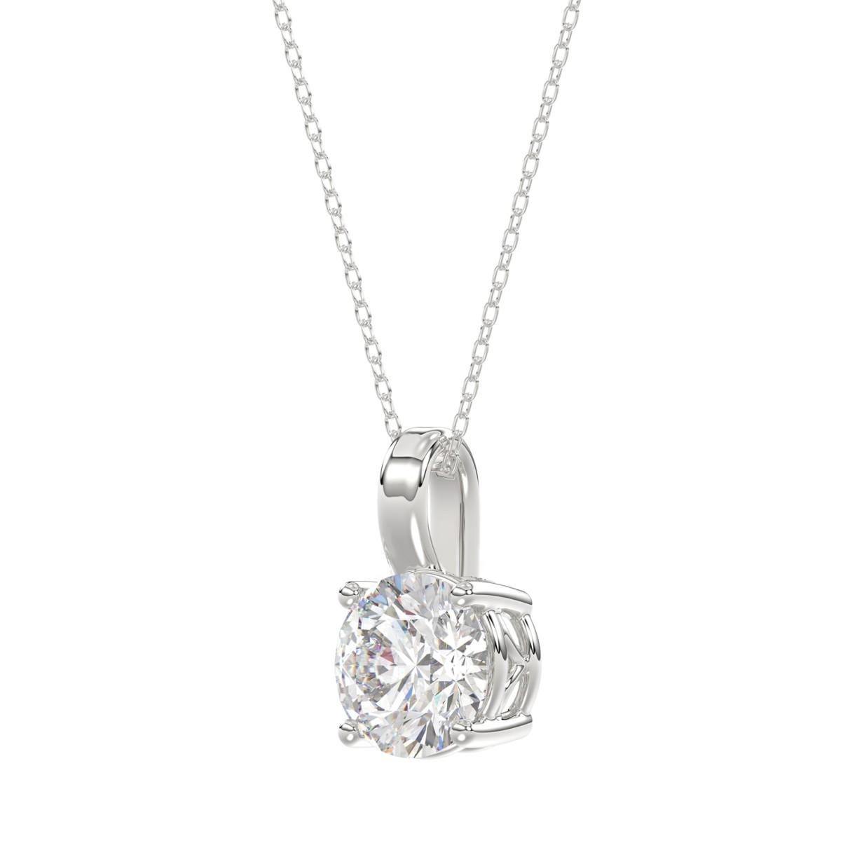 LADIES SOLITAIRE PENDANT WITH CHAIN 2CT ROUND DIAMOND 14K WHITE GOLD