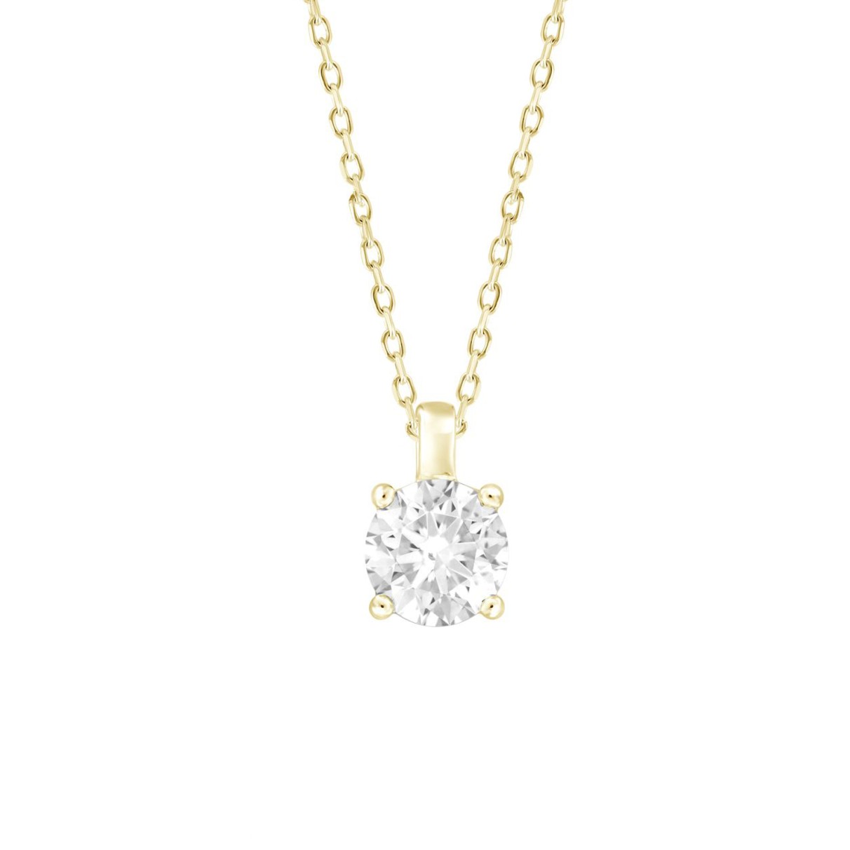 LADIES SOLITAIRE PENDANT WITH CHAIN 2CT ROUND DIAMOND 14K YELLOW GOLD