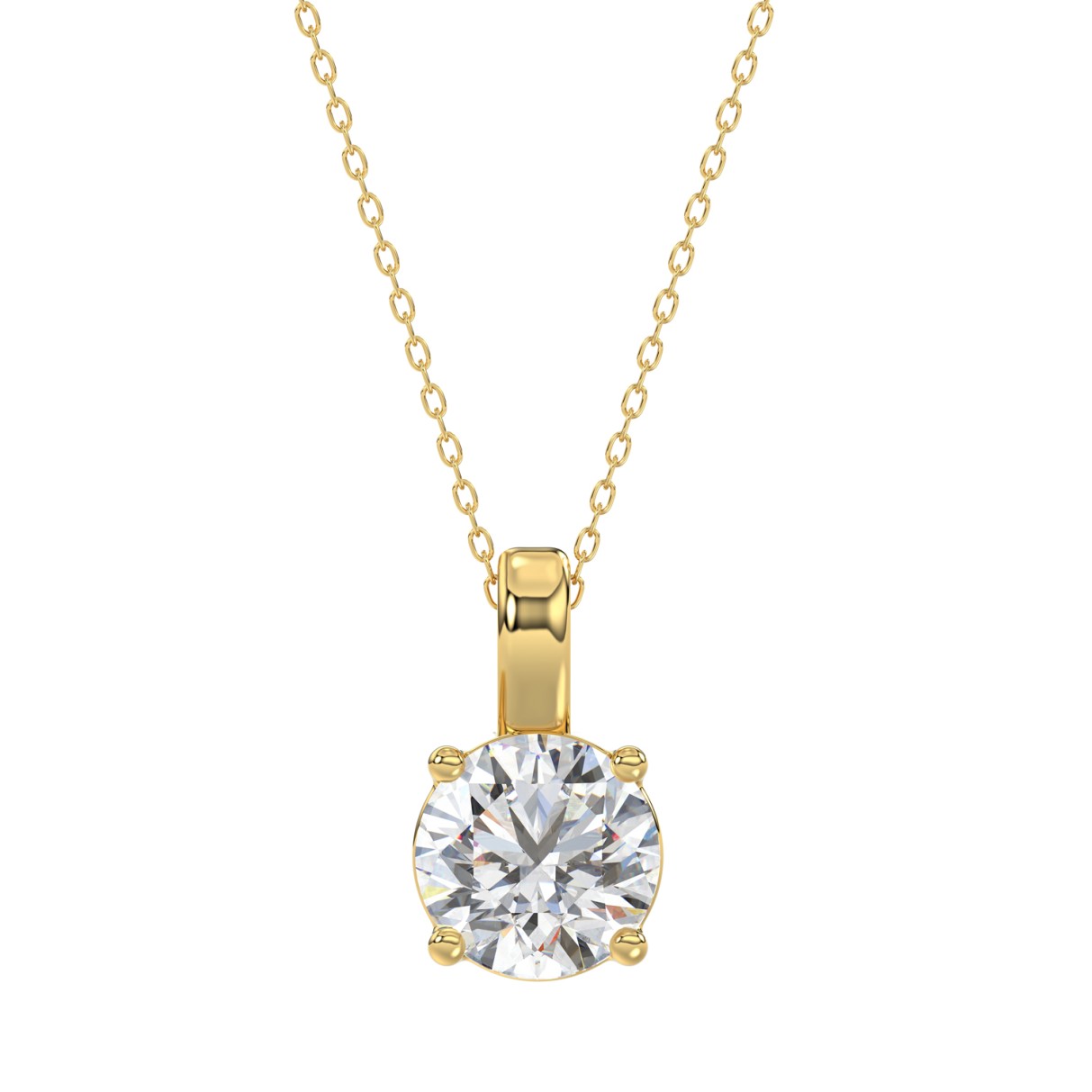 LADIES SOLITAIRE PENDANT WITH CHAIN 2CT ROUND DIAMOND 14K YELLOW GOLD