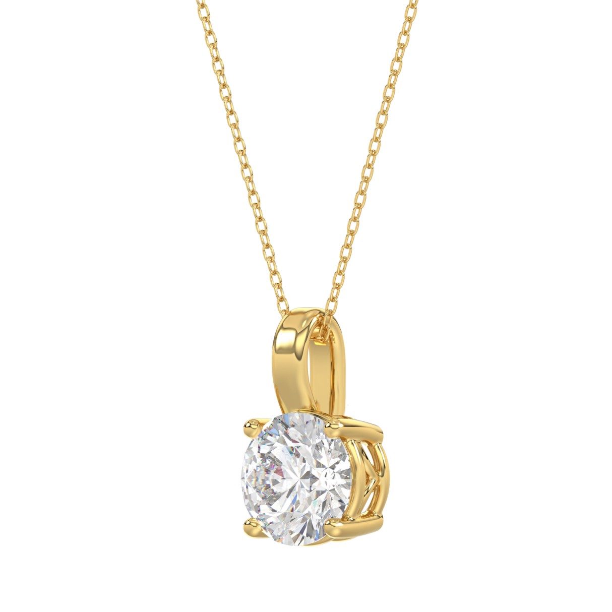 LADIES SOLITAIRE PENDANT WITH CHAIN 2CT ROUND DIAMOND 14K YELLOW GOLD