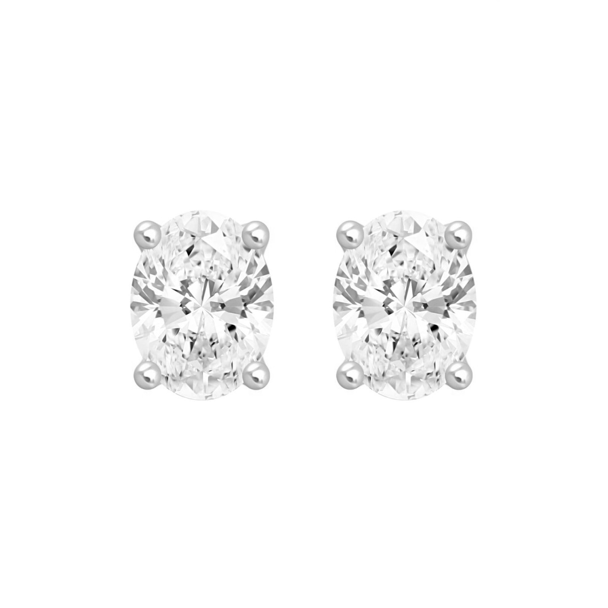 LADIES SOLITAIRE EARRINGS 3CT OVAL DIAMOND 14K WHITE GOLD (CENTER STONE OVAL DIAMOND 1 1/2CT )