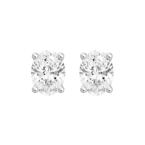 LADIES SOLITAIRE EARRINGS 3CT OVAL DIAMOND 14K WHITE GOLD (CENTER STONE OVAL DIAMOND 1 1/2CT )