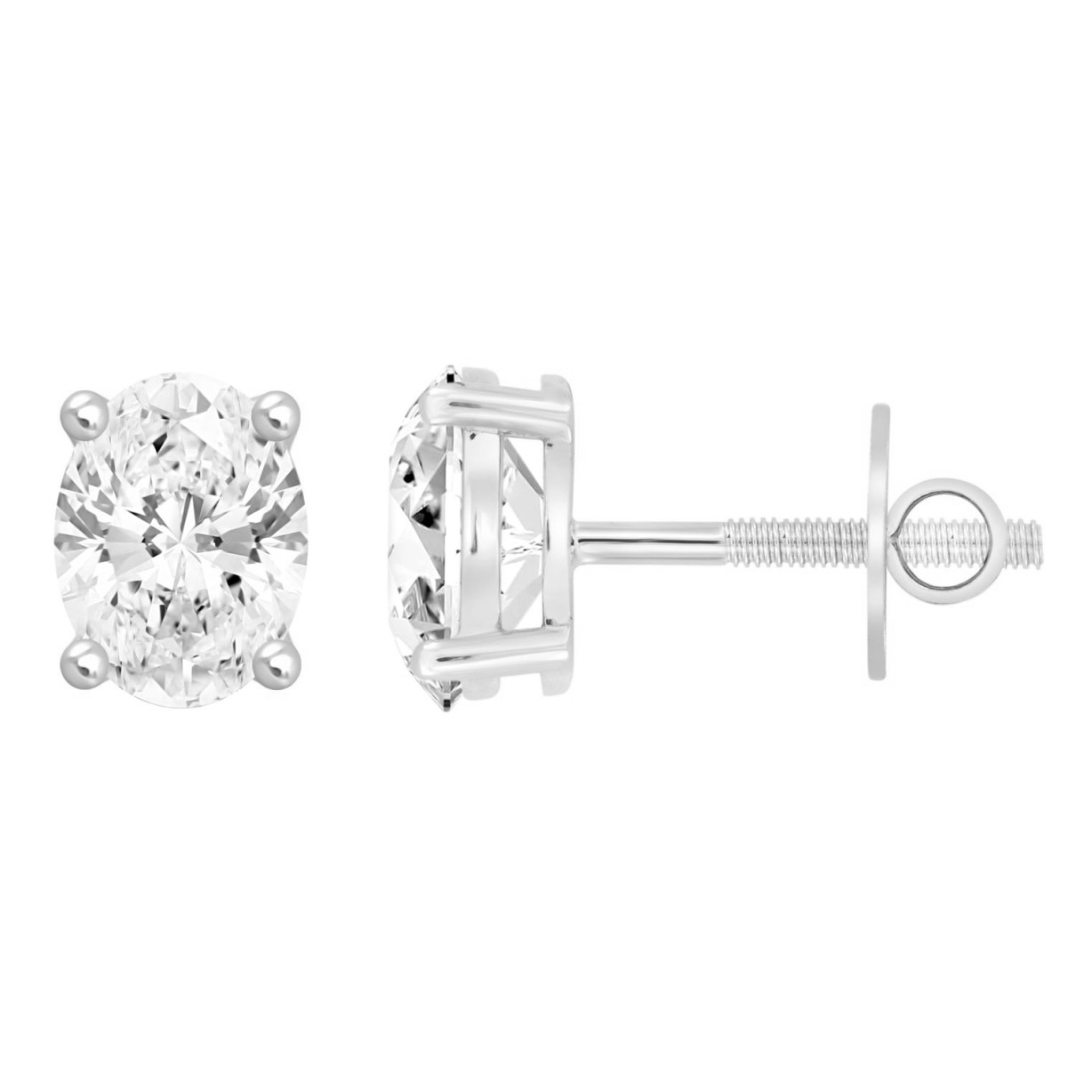 LADIES SOLITAIRE EARRINGS 3CT OVAL DIAMOND 14K WHITE GOLD (CENTER STONE OVAL DIAMOND 1 1/2CT )