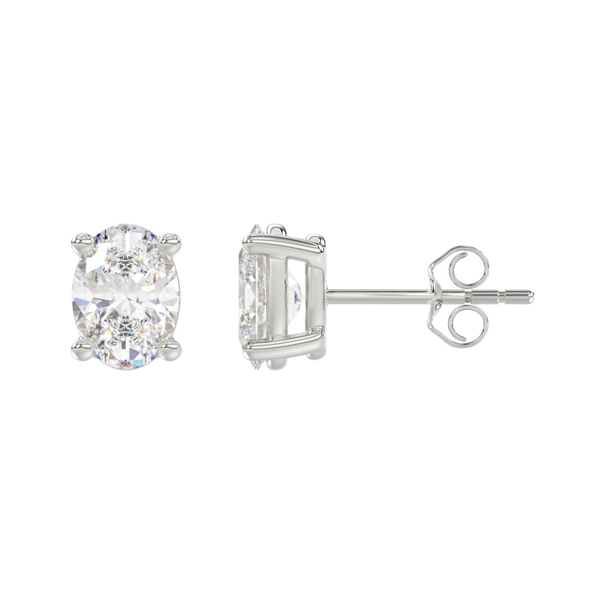 LADIES SOLITAIRE EARRINGS 3CT OVAL DIAMOND 14K WHITE GOLD (CENTER STONE OVAL DIAMOND 1 1/2CT )