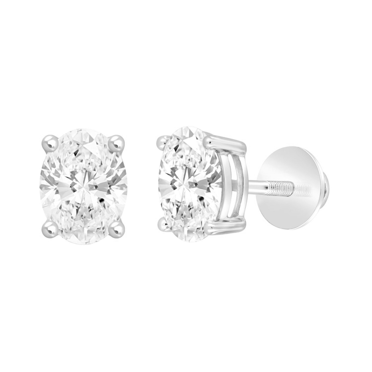 LADIES SOLITAIRE EARRINGS  3CT OVAL DIAMOND 14K WHITE GOLD (CENTER STONE OVAL DIAMOND 1 1/2CT )