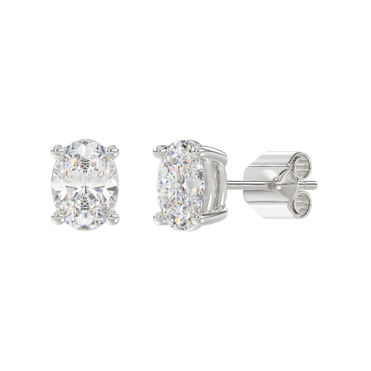 LADIES SOLITAIRE EARRINGS 3CT OVAL DIAMOND 14K WHITE GOLD (CENTER STONE OVAL DIAMOND 1 1/2CT )