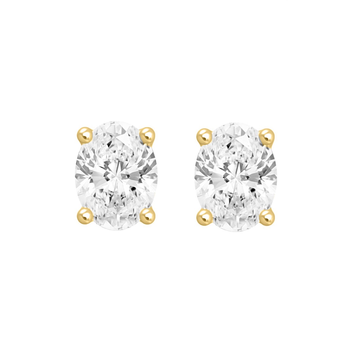 LADIES SOLITAIRE EARRINGS 3CT OVAL DIAMOND 14K YELLOW GOLD (CENTER STONE OVAL DIAMOND 1 1/2CT )