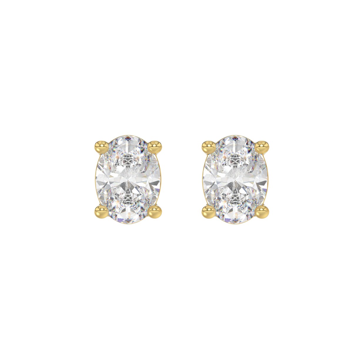 LADIES SOLITAIRE EARRINGS 3CT OVAL DIAMOND 14K YEL...